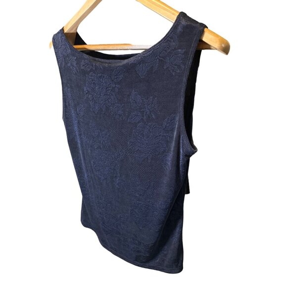 Private Edition by Chicos Womens Tank Top Size 2 Floral Pattern Blue Made in USA - Picture 3 of 9